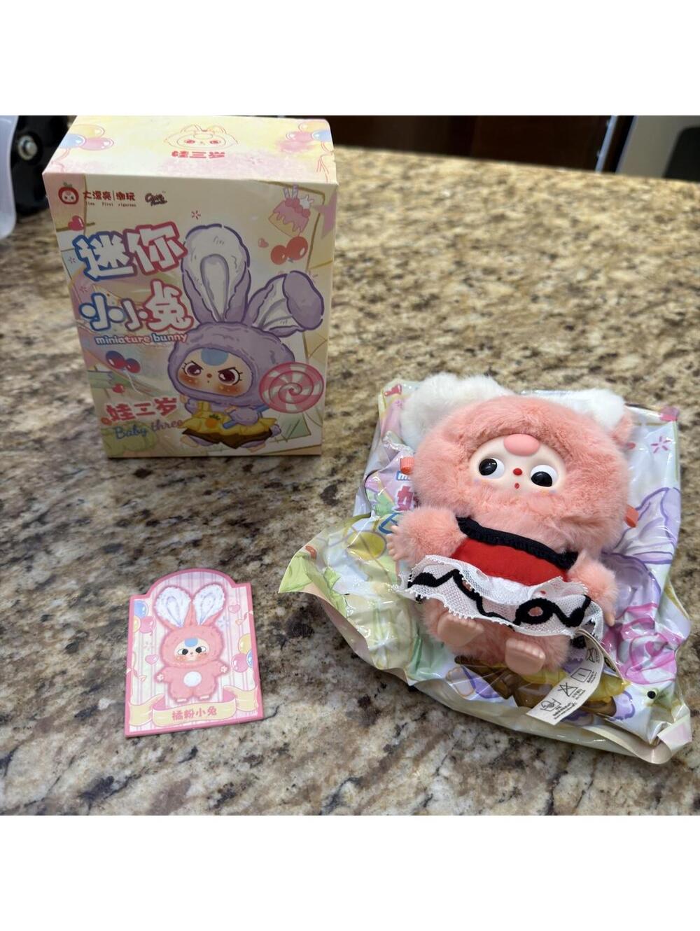 Baby Three Pink Bunny Plush Doll with Red Top and White Lace Skirt